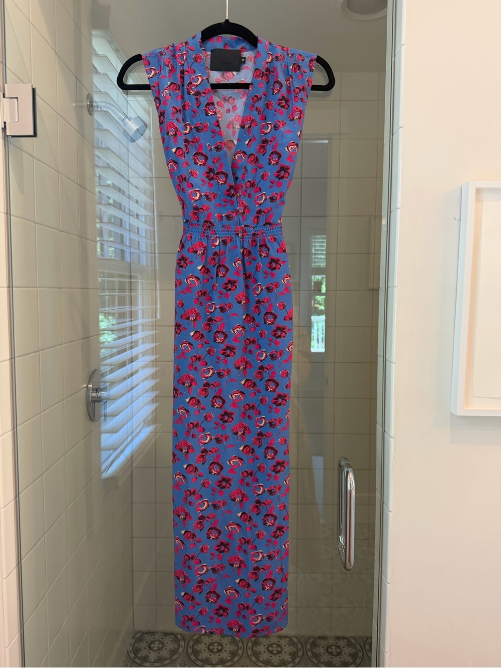 No. 6 Sleeveless Blue Maxi Dress with Pink Floral Print